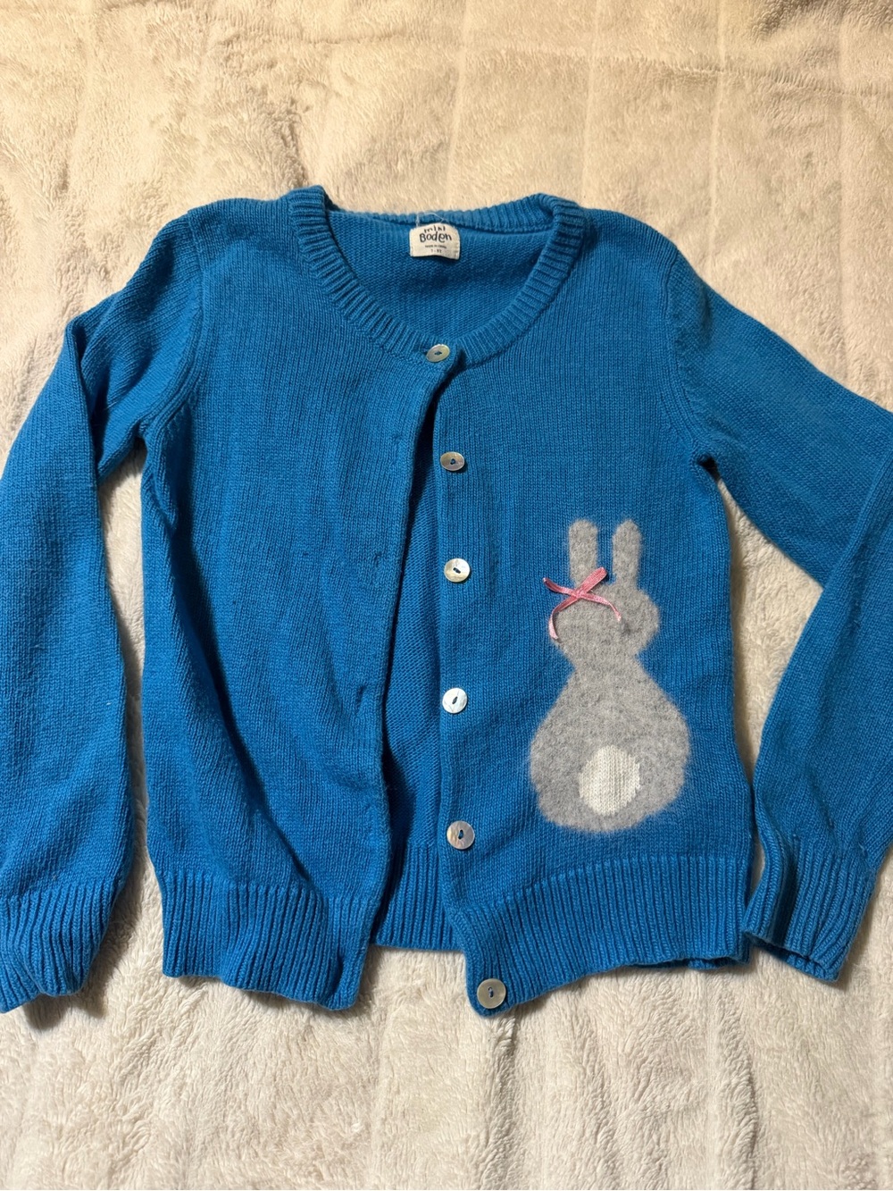Mini Boden Girls' Blue Bunny Cardigan